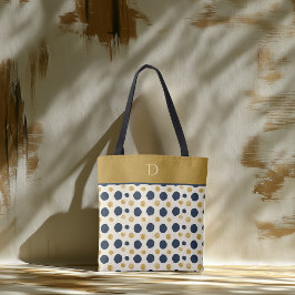 Bolso De Tela Monograma Personalizado con Lunares Azules Marinos