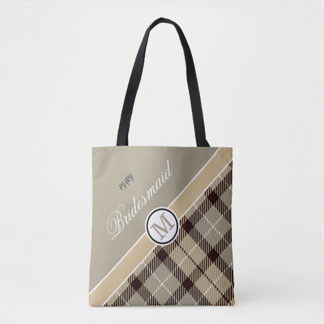 Bolso De Tela Monograma personalizado Cute Tartan Bridesmaid (Anverso)