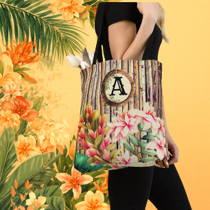 Bolso De Tela Monograma personalizado de bambú tropical y flores