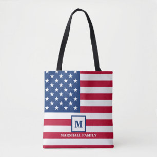 Bolso De Tela Monograma Personalizado De Bandera Estadounidense 