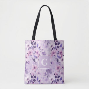 Bolso De Tela Monograma personalizado de cerezos morados