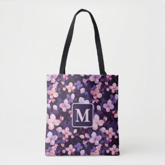 Bolso De Tela Monograma personalizado de cerezos morados