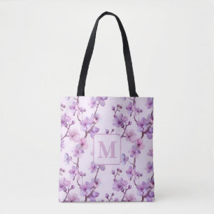 Bolso De Tela monograma personalizado de cerezos morados