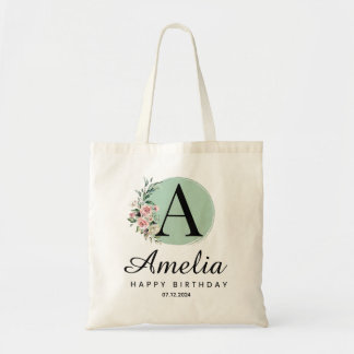Bolso De Tela Monograma personalizado de cumpleaños Nombre y Fec