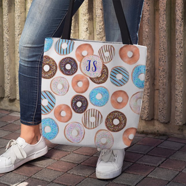 Bolso De Tela Monograma Personalizado de donut azul y chocolate (Subido por el creador)