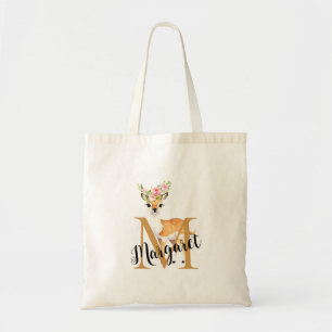 Bolso De Tela Monograma personalizado de flor rosa de ciervo