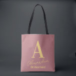 Bolso De Tela Monograma personalizado de la dama de honor rosada<br><div class="desc">Se trata de un diseño monográfico sencillo, moderno y personalizado. Este elegante diseño combina el rosa polvoriento con la tipografía elegante. Es perfecto para un regalo personalizado para tu dama de honor o dama de honor e ideal como fiesta nupcial gracias a tu regalo o como un favor de fiesta...</div>