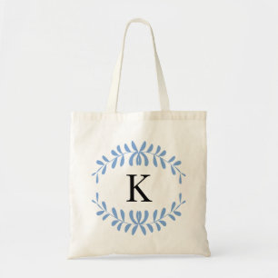 Bolso De Tela Monograma personalizado de la guirnalda azul claro