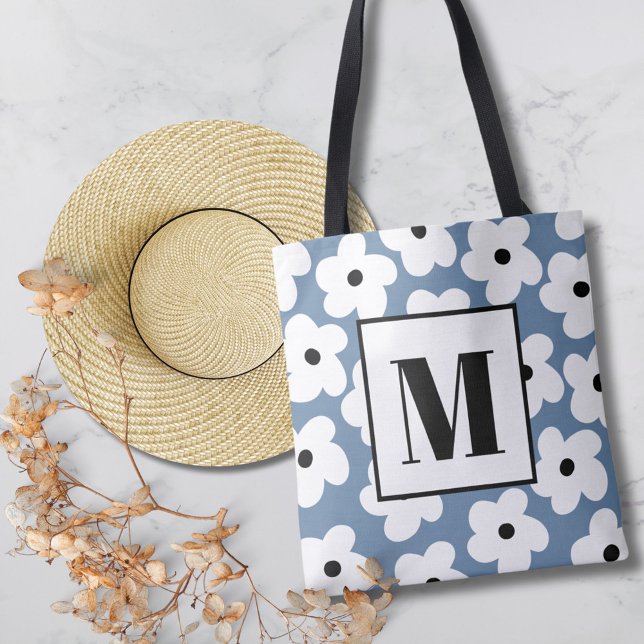 Bolso De Tela Monograma Personalizado de las flores blancas retr (Subido por el creador)