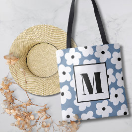 Bolso De Tela Monograma Personalizado de las flores blancas retr