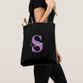Bolso De Tela Monograma personalizado de lavanda minimalista mod