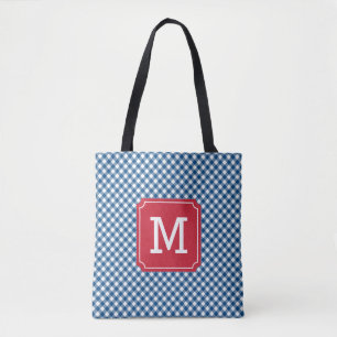 Bolso De Tela Monograma personalizado de Moda de país Blue Gingh