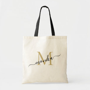 Bolso De Tela Monograma Personalizado de Oro y Negro Elegante