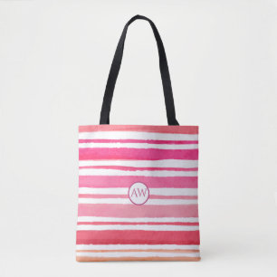 Bolso De Tela Monograma Personalizado de Rayas Rosadas de Verano