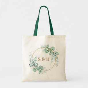 Bolso De Tela Monograma personalizado de verde botánico dorado