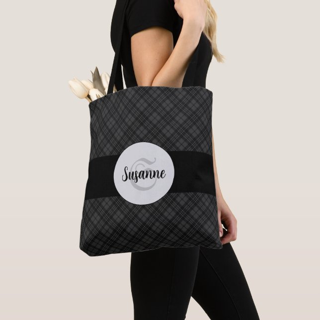 Bolso De Tela Monograma personalizado del blanco negro de moda (Detalle)