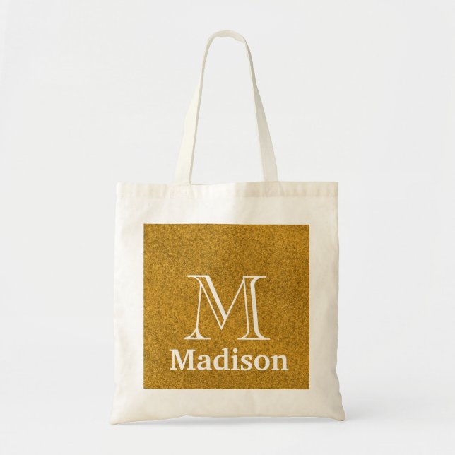 Bolso De Tela Monograma personalizado del purpurina del oro (Frente)