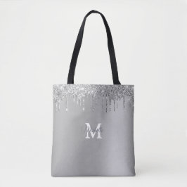 Bolso De Tela Monograma personalizado del Purpurina Glam Silver