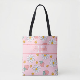 Bolso De Tela Monograma Personalizado Elegante Fresa Dainty Rosa