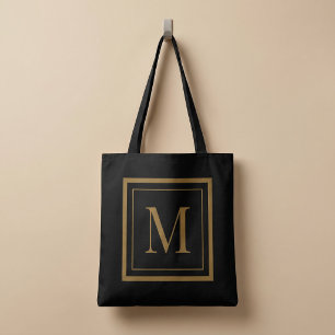 Bolso De Tela Monograma personalizado en marco negro y dorado