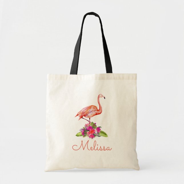 Bolso De Tela Monograma personalizado Flamingo Tropical Cute (Frente)
