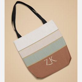 Bolso De Tela Monograma Personalizado Franjas Terracota Sage