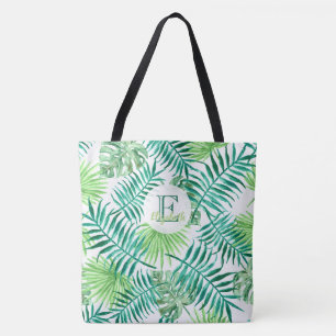 Bolso De Tela monograma Personalizado, hojas de palmera tropical