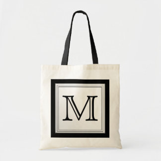 Bolso De Tela Monograma Personalizado impreso. Negro y gris páli