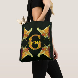 Bolso De Tela Monograma personalizado inicial nombre flores de l