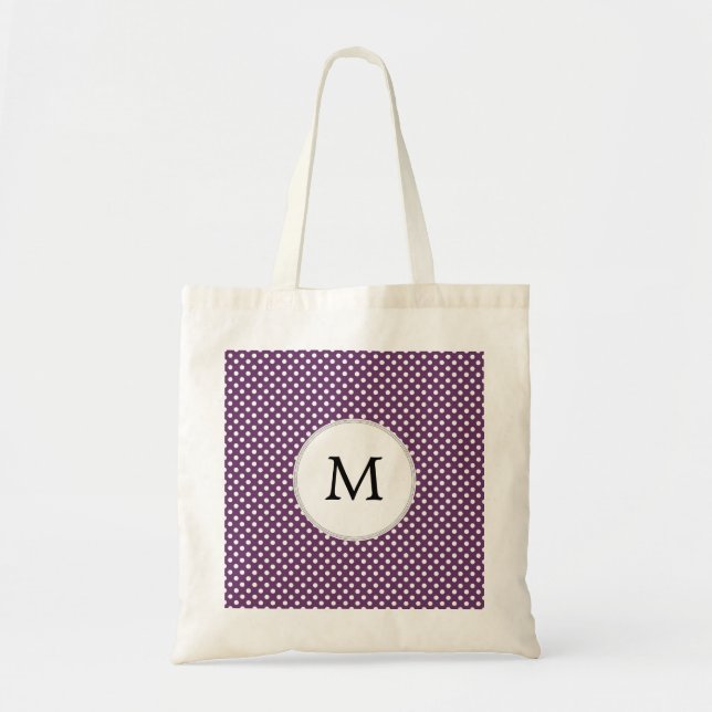 Bolso De Tela Monograma personalizado La polka púrpura y blanca (Frente)