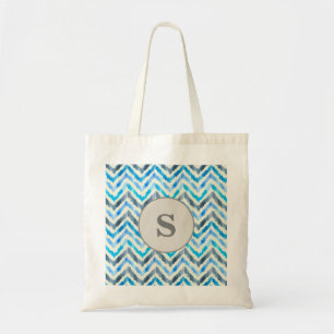 Bolso De Tela Monograma Personalizado Lindo de Chevron Azul y Bl