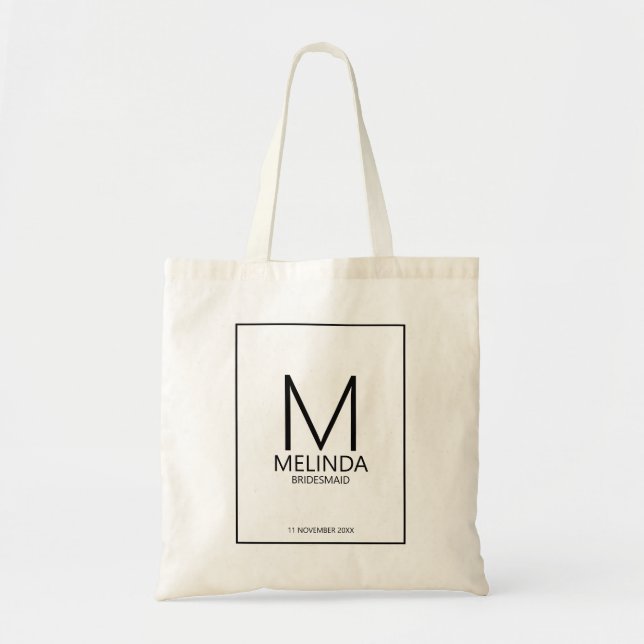 Bolso De Tela Monograma personalizado moderno y dama de honor (Frente)