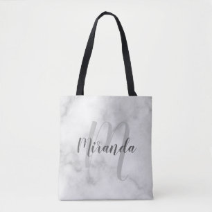 Bolso De Tela Monograma personalizado moderno y nombre mármol b