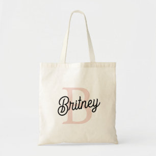Bolso De Tela Monograma personalizado moderno y nombre Pastel ro