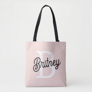 Bolso De Tela Monograma Personalizado Moderno y Nombre Rosa Past