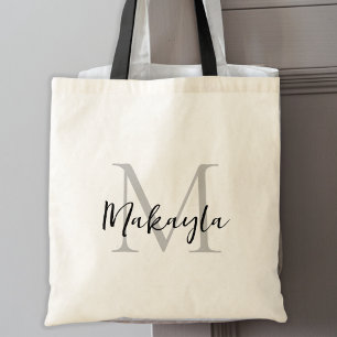 Bolso De Tela Monograma Personalizado Negro Elegante Moderno