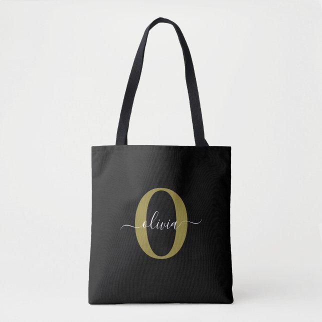Bolso De Tela Monograma personalizado Nombre del guión blanco ne (Anverso)