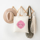 Bolso De Tela Monograma personalizado Personalizado rosa<br><div class="desc">Bolsa de té moderna y burra con nombre personalizado Personalizado y monograma inicial en una vintage forma de cuatrefoil marroquí con forma de marco</div>