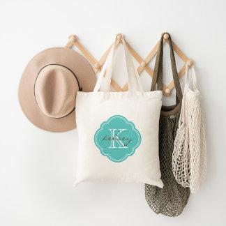 Bolso De Tela Monograma personalizado Personalizado turquesa