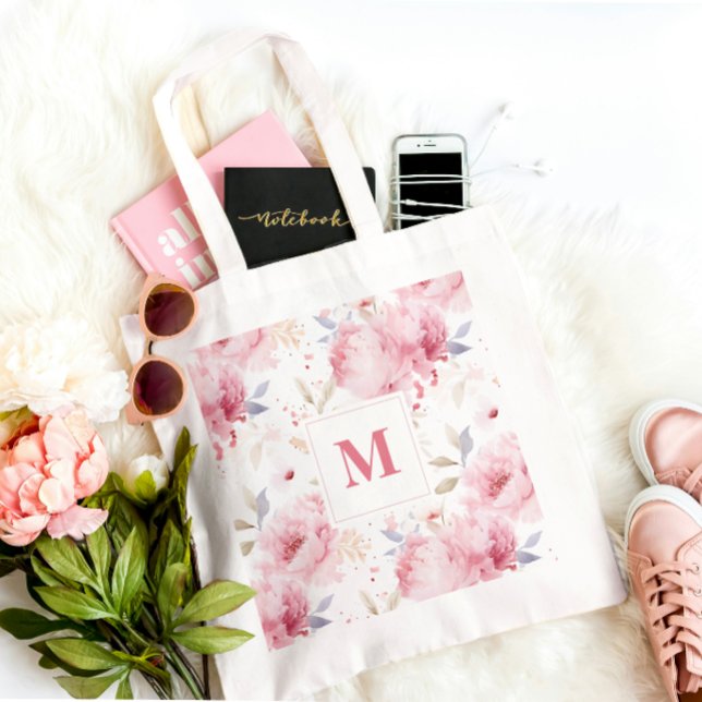Bolso De Tela Monograma Personalizado Rosa Peonies (Subido por el creador)