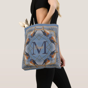 Bolso De Tela Monograma Personalizado Tu Inicial Arte de Pájaro 