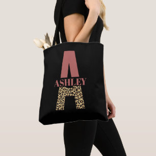 Bolso De Tela Monograma personalizado Una huella de leopardo ros