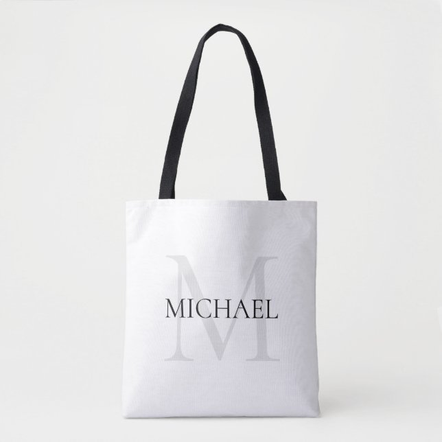Bolso De Tela Monograma personalizado y nombre blanco (Anverso)