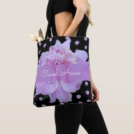 Bolso De Tela Monograma Pink Peony Floral Púrpura Clásico Negro