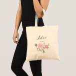 Bolso De Tela Monograma Pink Peony Floral | Tote de novia<br><div class="desc">tote personalizado boda de novias floridas de color rosado.</div>