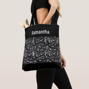Bolso De Tela Monograma Plata Gris Negro Leopardo Imprimir chita