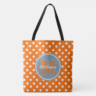 Bolso De Tela Monograma plateado de puntos naranjas y nombre per