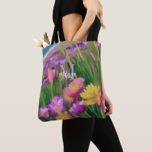 Bolso De Tela Monograma Playa Flores Silvestres Acuarela Floral