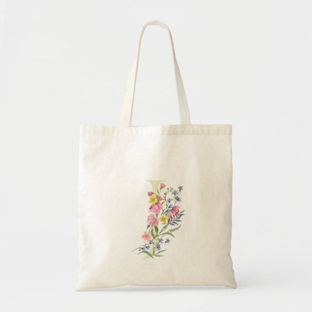 Bolso De Tela monograma primaveral J boda floral Bridal Shower (Frente)
