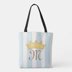 Bolso De Tela Monograma Princesa Corona de Rayas Victorianas Azu